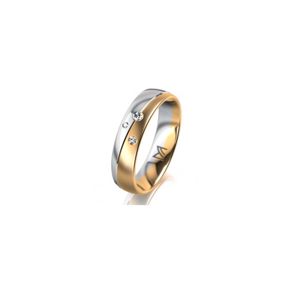 Ring 18 Karat Gelb-/Weissgold 5.0 mm längsmatt 3 Brillanten G vs Gesamt 0,040ct