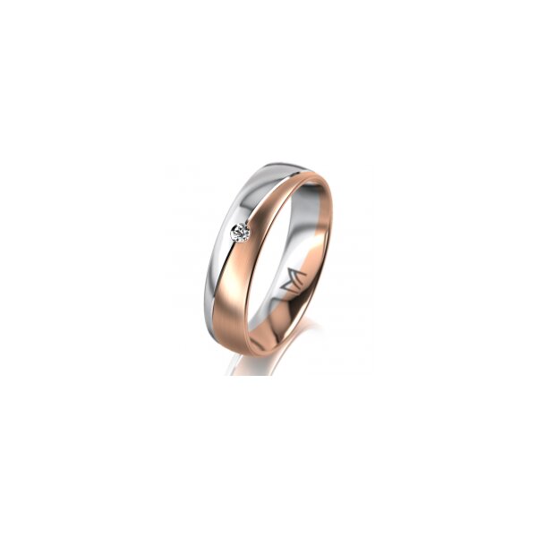 Ring 14 Karat Rot-/Weissgold 5.0 mm längsmatt 1 Brillant G vs 0,025ct