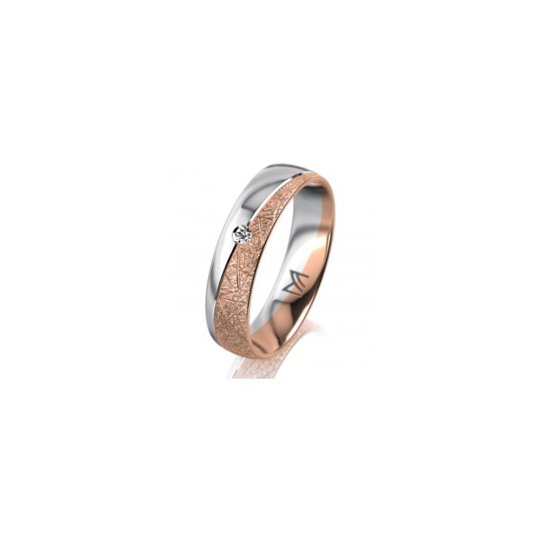 Ring 14 Karat Rot-/Weissgold 5.0 mm kristallmatt 1 Brillant G vs 0,025ct