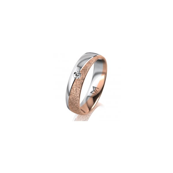 Ring 14 Karat Rot-/Weissgold 5.0 mm kristallmatt 1 Brillant G vs 0,050ct