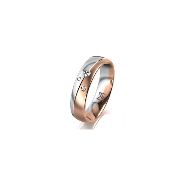 Ring 14 Karat Rot-/Weissgold 5.0 mm längsmatt 3 Brillanten G vs Gesamt 0,040ct