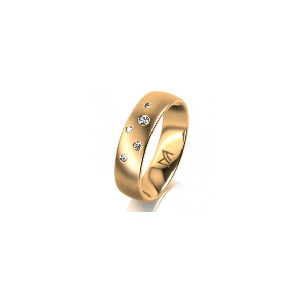 Ring 14 Karat Gelbgold 5.5 mm längsmatt 5 Brillanten G vs Gesamt 0,065ct