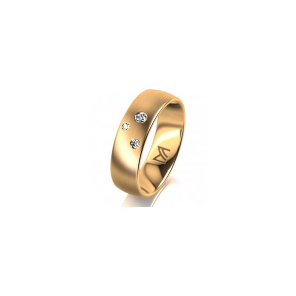 Ring 14 Karat Gelbgold 6.0 mm längsmatt 3 Brillanten G vs Gesamt 0,060ct