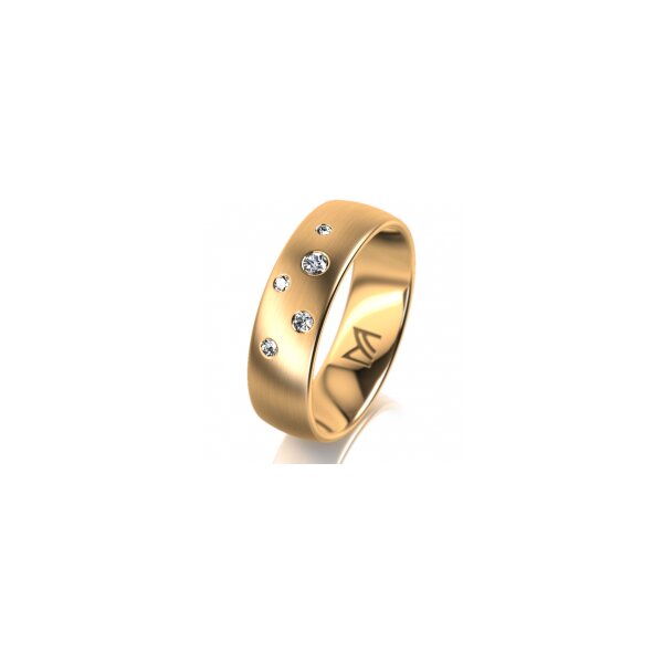 Ring 18 Karat Gelbgold 6.0 mm längsmatt 5 Brillanten G vs Gesamt 0,080ct