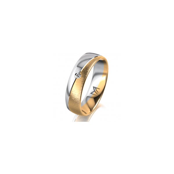 Ring 18 Karat Gelb-/Weissgold 5.5 mm sandmatt 1 Brillant G vs 0,025ct