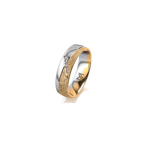 Ring 14 Karat Gelb-/Weissgold 5.5 mm kristallmatt 5 Brillanten G vs Gesamt 0,045ct