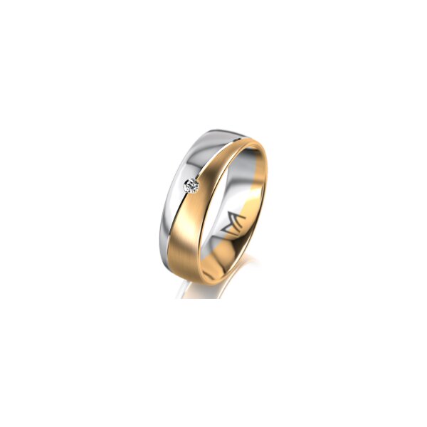 Ring 18 Karat Gelb-/Weissgold 6.0 mm l&auml;ngsmatt 1 Brillant G vs 0,025ct