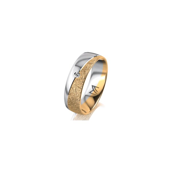 Ring 18 Karat Gelb-/Weissgold 6.0 mm kristallmatt 1 Brillant G vs 0,025ct