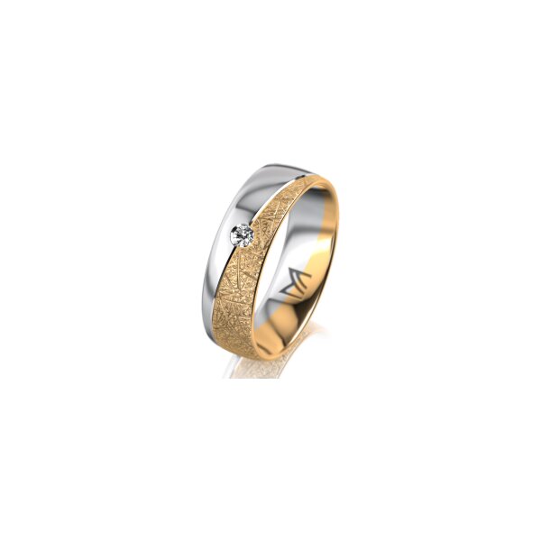 Ring 18 Karat Gelb-/Weissgold 6.0 mm kristallmatt 1 Brillant G vs 0,050ct