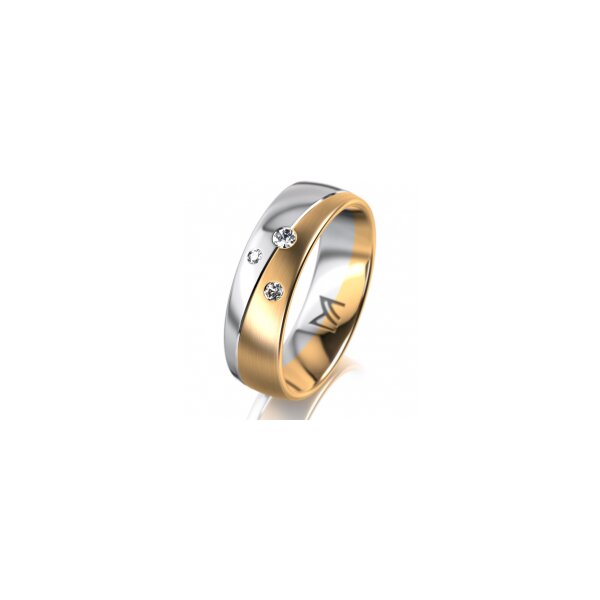 Ring 14 Karat Gelb-/Weissgold 6.0 mm l&auml;ngsmatt 3 Brillanten G vs Gesamt 0,060ct