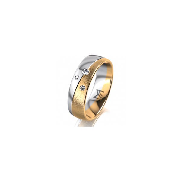 Ring 18 Karat Gelb-/Weissgold 6.0 mm sandmatt 3 Brillanten G vs Gesamt 0,060ct