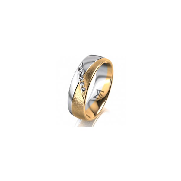 Ring 14 Karat Gelb-/Weissgold 6.0 mm sandmatt 5 Brillanten G vs Gesamt 0,065ct