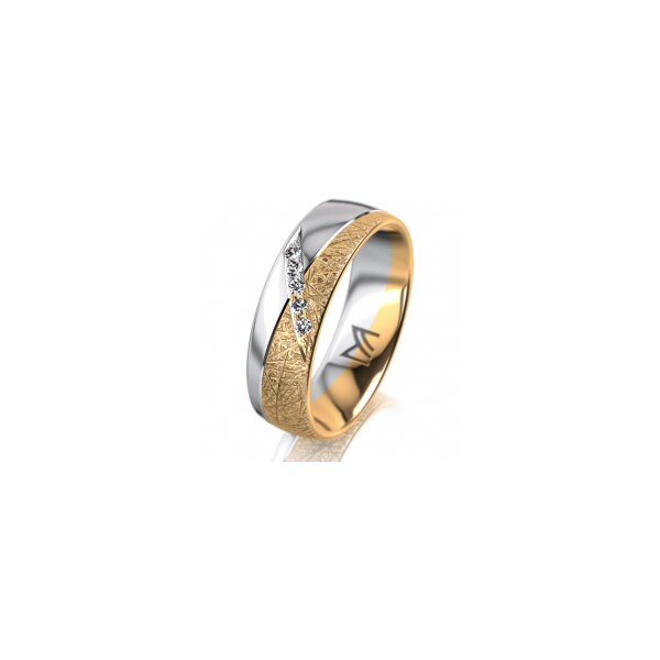 Ring 14 Karat Gelb-/Weissgold 6.0 mm kristallmatt 5 Brillanten G vs Gesamt 0,065ct