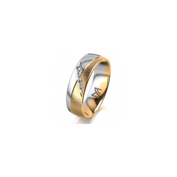 Ring 18 Karat Gelb-/Weissgold 6.0 mm sandmatt 5 Brillanten G vs Gesamt 0,065ct
