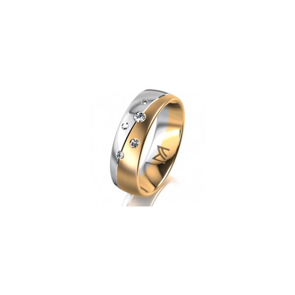 Ring 14 Karat Gelb-/Weissgold 6.0 mm längsmatt 5 Brillanten G vs Gesamt 0,080ct