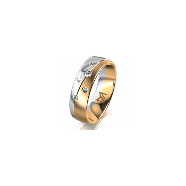 Ring 18 Karat Gelb-/Weissgold 6.0 mm l&auml;ngsmatt 5 Brillanten G vs Gesamt 0,080ct