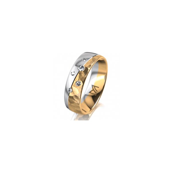 Ring 18 Karat Gelb-/Weissgold 6.0 mm diamantmatt 5 Brillanten G vs Gesamt 0,080ct
