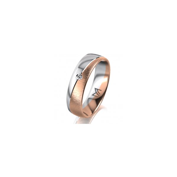 Ring 14 Karat Rot-/Weissgold 5.5 mm sandmatt 1 Brillant G vs 0,025ct
