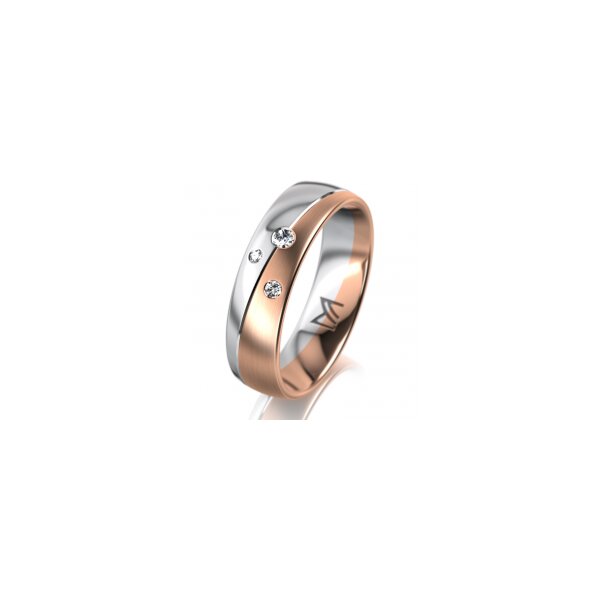 Ring 14 Karat Rot-/Weissgold 5.5 mm längsmatt 3 Brillanten G vs Gesamt 0,050ct