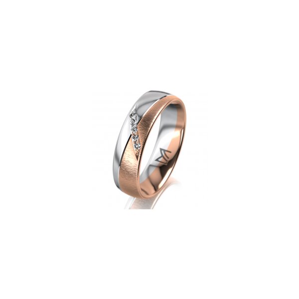Ring 14 Karat Rot-/Weissgold 5.5 mm sandmatt 5 Brillanten G vs Gesamt 0,045ct
