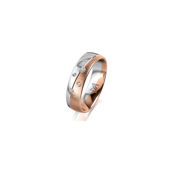 Ring 14 Karat Rot-/Weissgold 5.5 mm sandmatt 5 Brillanten G vs Gesamt 0,065ct