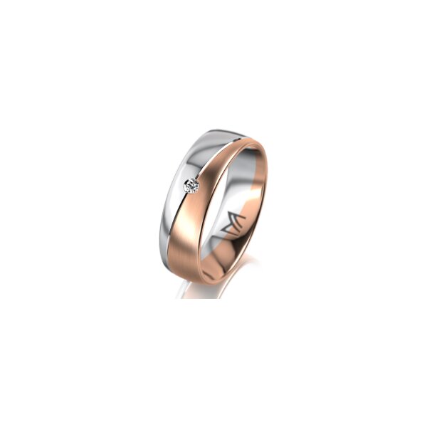 Ring 14 Karat Rot-/Weissgold 6.0 mm l&auml;ngsmatt 1 Brillant G vs 0,025ct