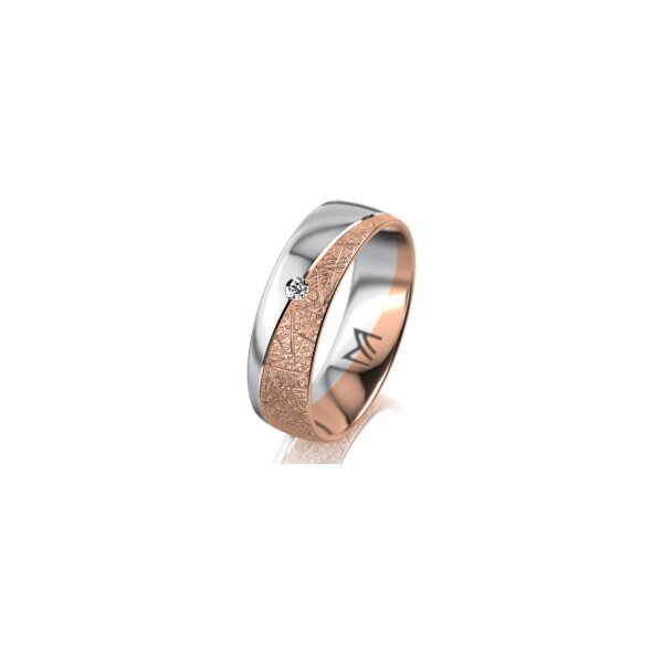 Ring 14 Karat Rot-/Weissgold 6.0 mm kristallmatt 1 Brillant G vs 0,050ct