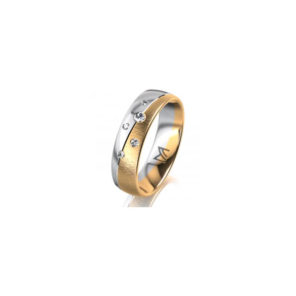 Ring 18 Karat Gelb-/Weissgold 5.5 mm sandmatt 5 Brillanten G vs Gesamt 0,065ct