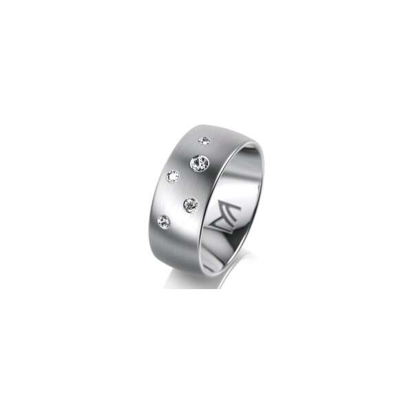 Ring 14 Karat Weissgold 8.0 mm l&auml;ngsmatt 5 Brillanten G vs Gesamt 0,115ct