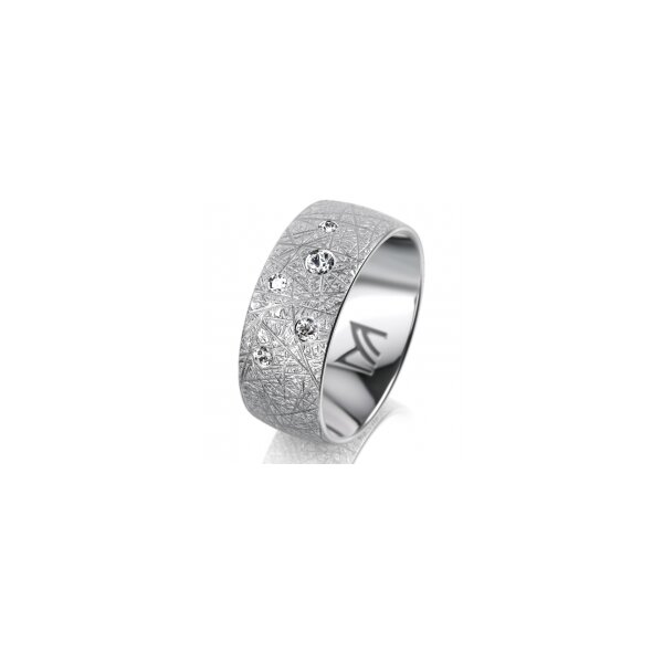 Ring 14 Karat Weissgold 8.0 mm kristallmatt 5 Brillanten G vs Gesamt 0,115ct