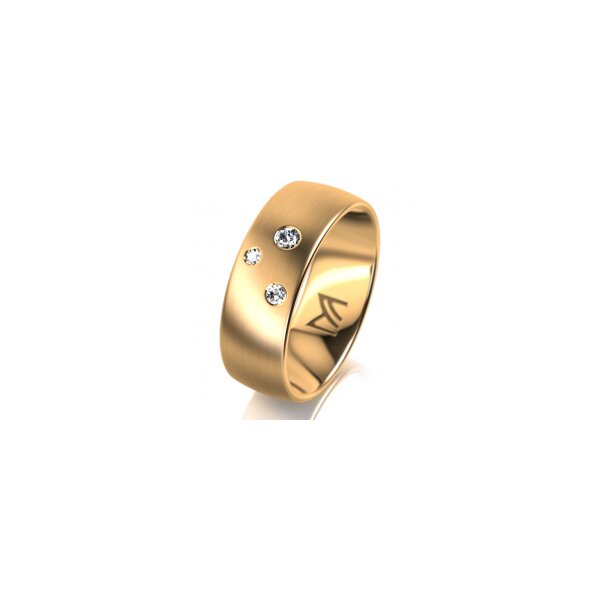 Ring 14 Karat Gelbgold 7.0 mm längsmatt 3 Brillanten G vs Gesamt 0,070ct