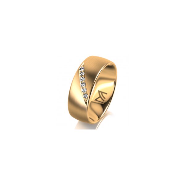 Ring 14 Karat Gelbgold 7.0 mm längsmatt 6 Brillanten G vs Gesamt 0,080ct