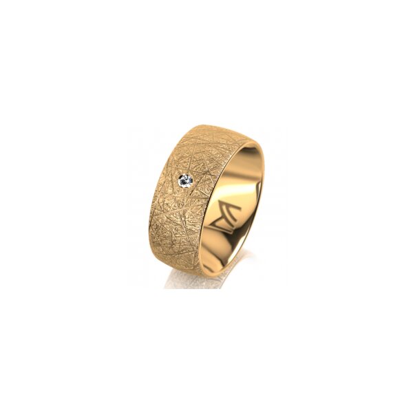 Ring 14 Karat Gelbgold 8.0 mm kristallmatt 1 Brillant G vs 0,025ct