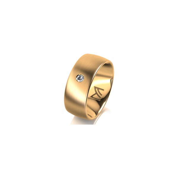 Ring 18 Karat Gelbgold 8.0 mm längsmatt 1 Brillant G vs 0,050ct