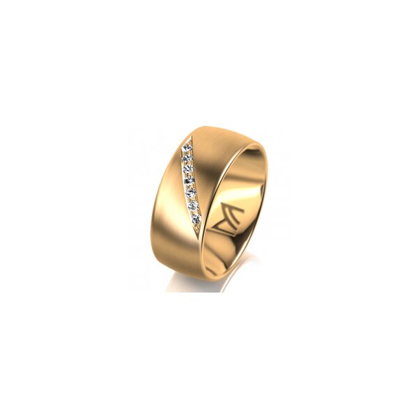 Ring 14 Karat Gelbgold 8.0 mm längsmatt 7 Brillanten G vs Gesamt 0,095ct