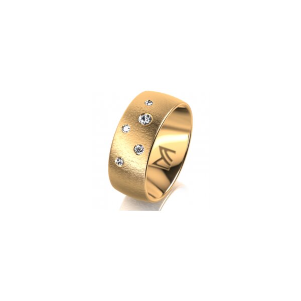 Ring 14 Karat Gelbgold 8.0 mm sandmatt 5 Brillanten G vs Gesamt 0,115ct