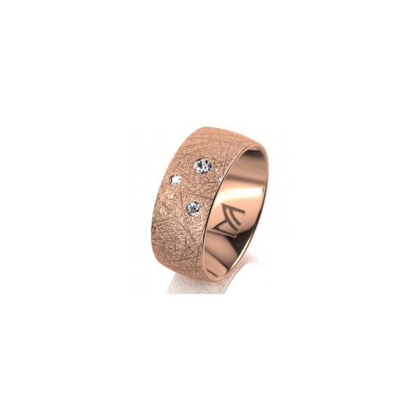 Ring 18 Karat Rotgold 8.0 mm kristallmatt 3 Brillanten G vs Gesamt 0,080ct