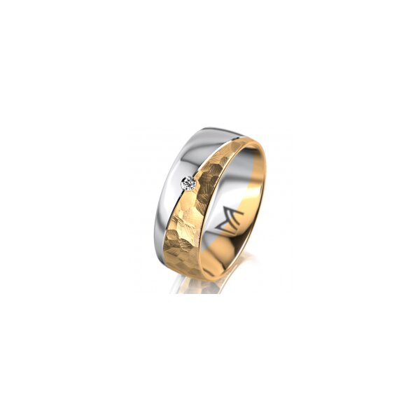 Ring 14 Karat Gelb-/Weissgold 7.0 mm diamantmatt 1 Brillant G vs 0,025ct