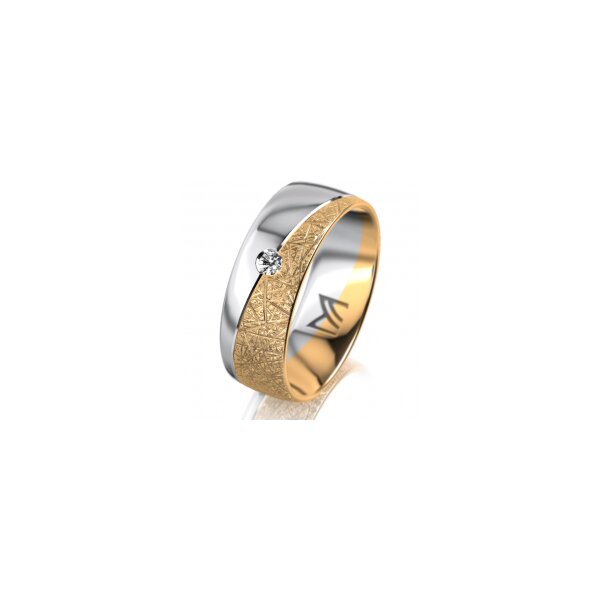 Ring 14 Karat Gelb-/Weissgold 7.0 mm kristallmatt 1 Brillant G vs 0,050ct