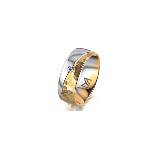 Ring 18 Karat Gelb-/Weissgold 7.0 mm diamantmatt 1 Brillant G vs 0,050ct