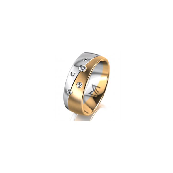 Ring 14 Karat Gelb-/Weissgold 7.0 mm längsmatt 5 Brillanten G vs Gesamt 0,095ct