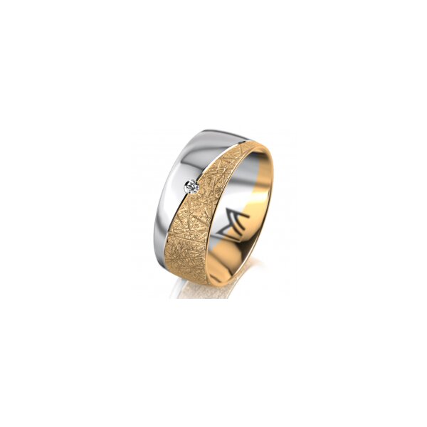 Ring 18 Karat Gelb-/Weissgold 8.0 mm kristallmatt 1 Brillant G vs 0,025ct