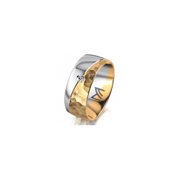 Ring 14 Karat Gelb-/Weissgold 8.0 mm diamantmatt 1 Brillant G vs 0,050ct