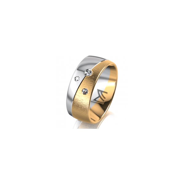 Ring 18 Karat Gelb-/Weissgold 8.0 mm sandmatt 3 Brillanten G vs Gesamt 0,080ct