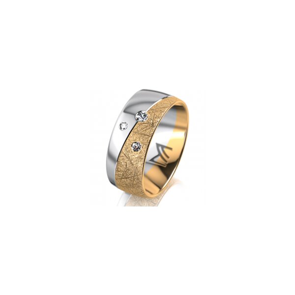 Ring 18 Karat Gelb-/Weissgold 8.0 mm kristallmatt 3 Brillanten G vs Gesamt 0,080ct