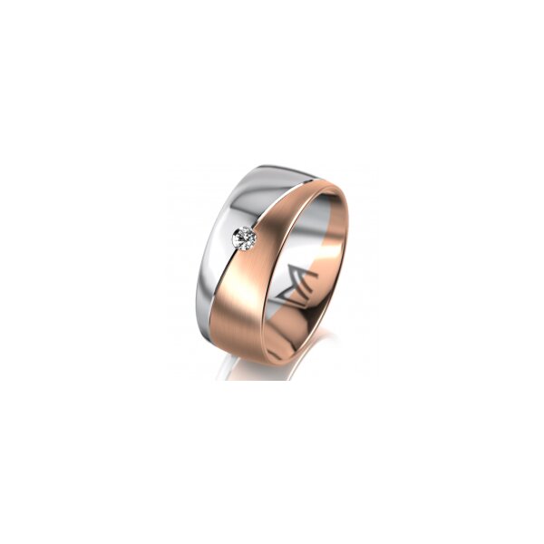 Ring 14 Karat Rot-/Weissgold 8.0 mm längsmatt 1 Brillant G vs 0,050ct