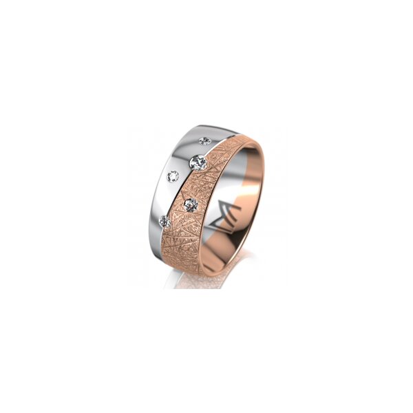 Ring 14 Karat Rot-/Weissgold 8.0 mm kristallmatt 5 Brillanten G vs Gesamt 0,115ct