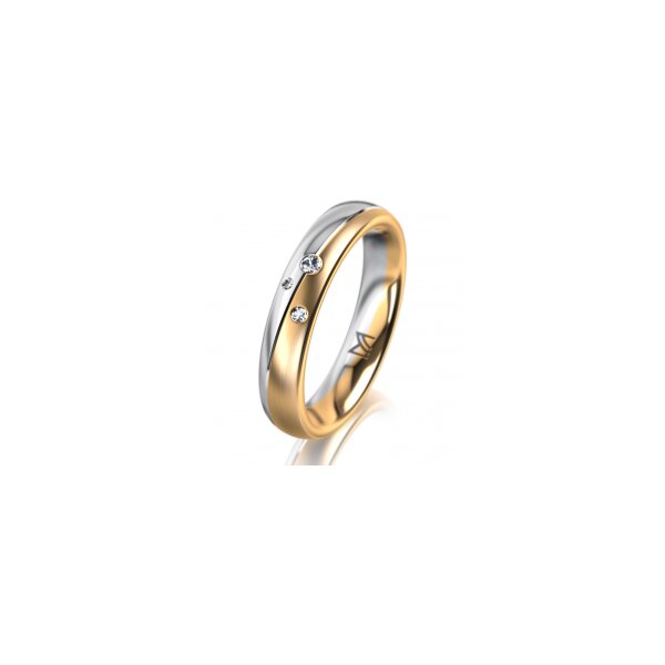 Ring 18 Karat Gelb-/Weissgold 4.0 mm l&auml;ngsmatt 3 Brillanten G vs Gesamt 0,030ct