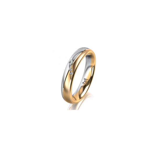 Ring 18 Karat Gelb-/Weissgold 4.0 mm l&auml;ngsmatt 4 Brillanten G vs Gesamt 0,020ct