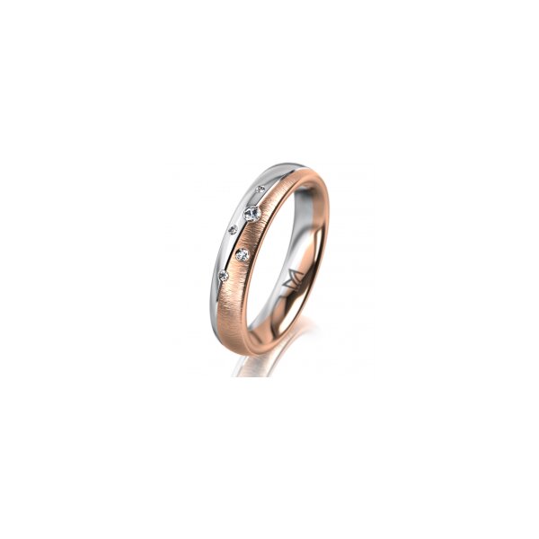 Ring 18 Karat Rot-/Weissgold 4.0 mm sandmatt 5 Brillanten G vs Gesamt 0,035ct